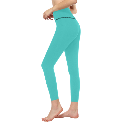 color medium turquoise Women's All Over Print High-Waisted Leggings (Model L36)
