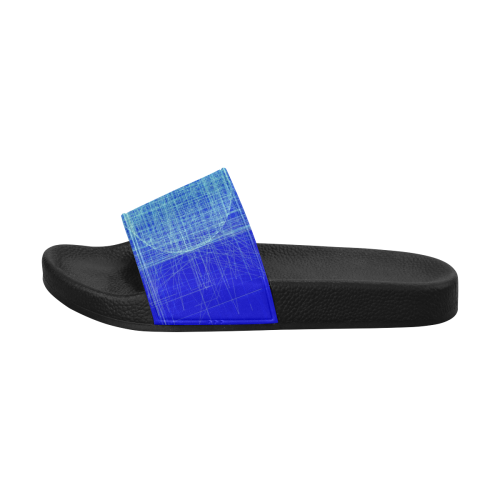 Frosty Blue Retro Glitch Women's Slide Sandals (Model 057)