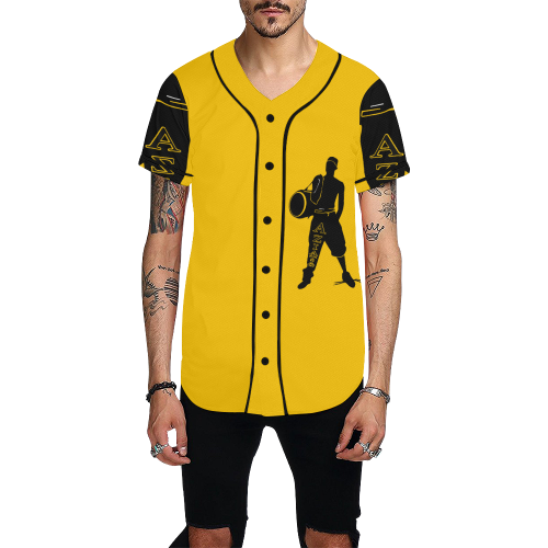Aziatic Black & Yellow Jersey All Over Print Baseball Jersey for Men (Model T50)