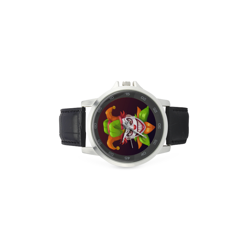 Creepy Clown Joker Unisex Stainless Steel Leather Strap Watch(Model 202)