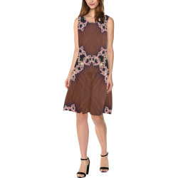 Copper and Pink Hearts Lace Fractal Abstract Sleeveless Splicing Shift Dress(Model D17)