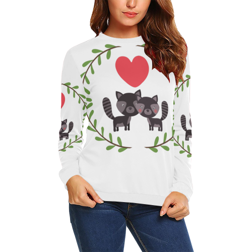Racoons All Over Print Crewneck Sweatshirt for Women (Model H18)