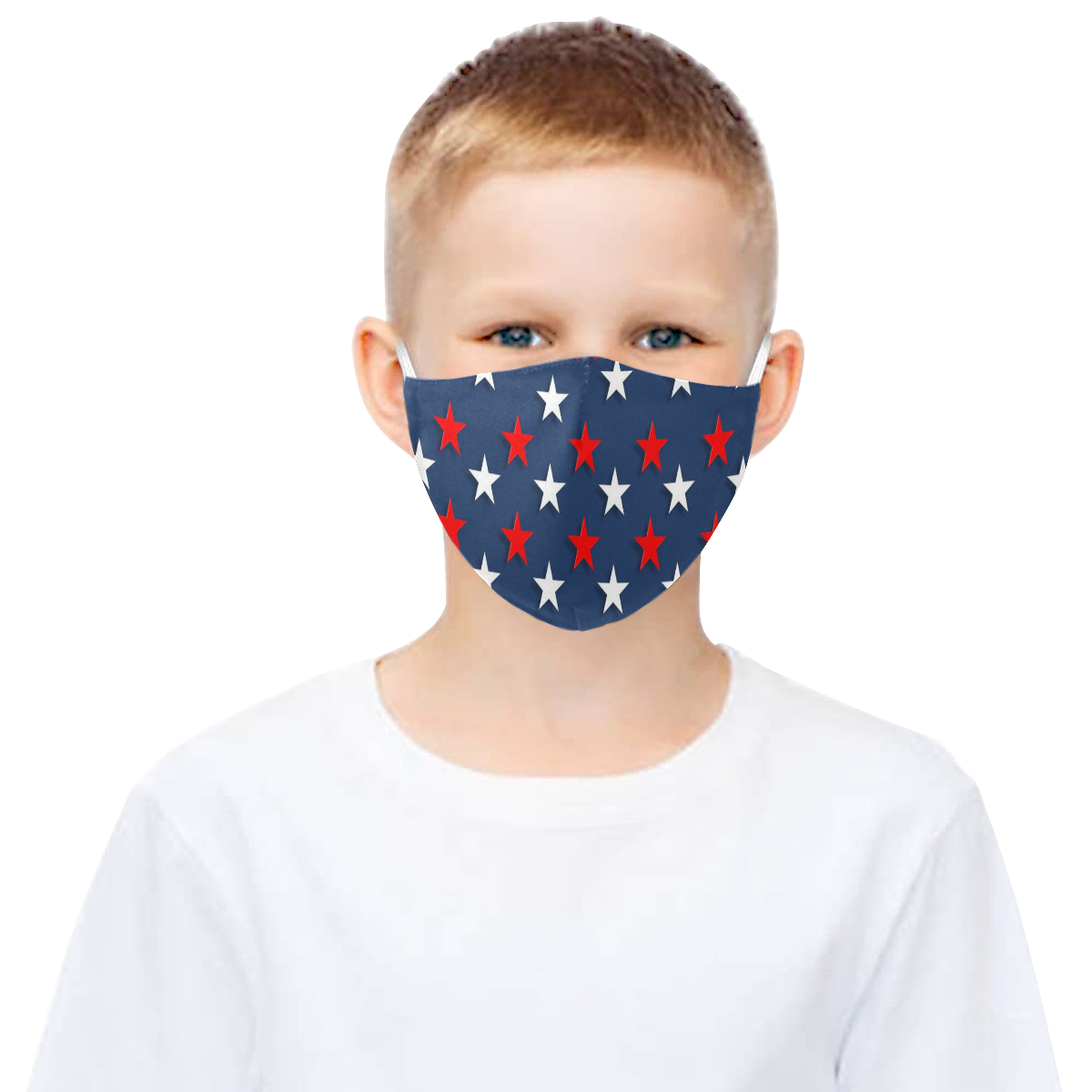 Navy Red White Stars 3D Mouth Mask with Drawstring (60 Filters Included) (Model M04) (Non-medical Products)