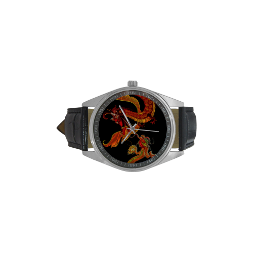 Dragon Fight Men's Casual Leather Strap Watch(Model 211)