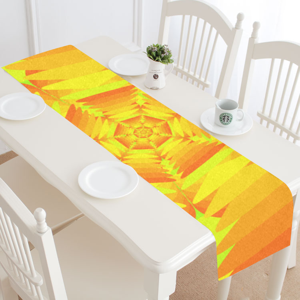 Flower orange in yellow Table Runner 14x72 inch