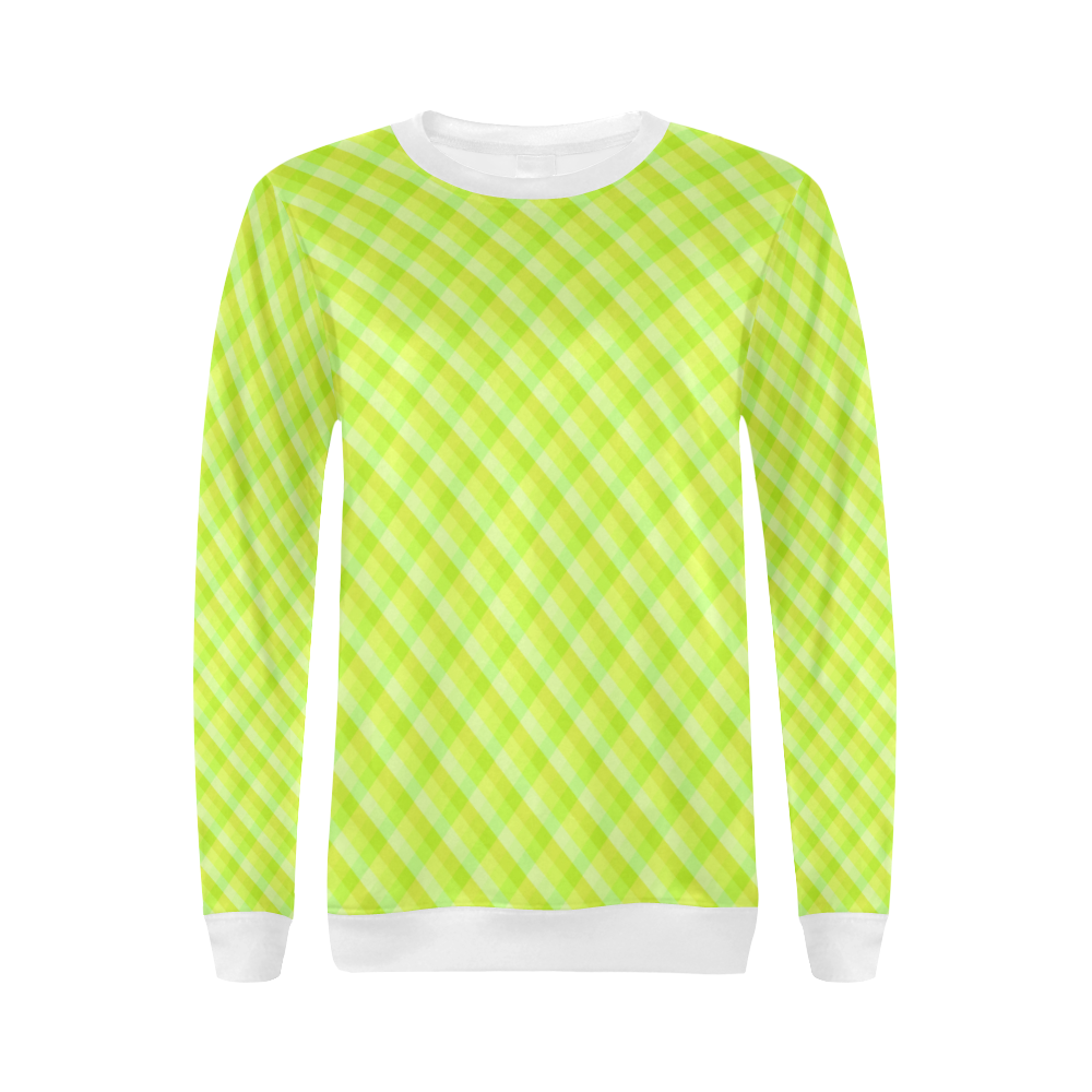 Yellow and green plaid pattern All Over Print Crewneck Sweatshirt for Women (Model H18)