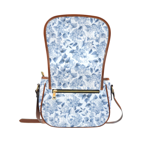 Blue and White Floral Pattern Saddle Bag/Large (Model 1649)