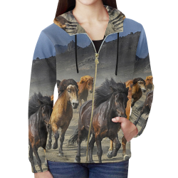herd of horses Hoodie All Over Print Full Zip Hoodie for Women (Model H14)