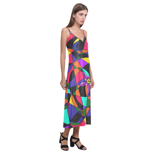 Abstract Design S 2020 V-Neck Open Fork Long Dress(Model D18)