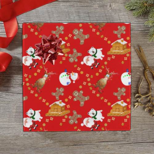 Christmas Gingerbread Snowman and Santa Claus Red Gift Wrapping Paper 58"x 23" (5 Rolls)