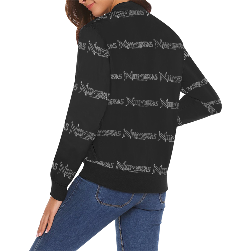 NUMBERS Collection All Over Black All Over Print Bomber Jacket for Women (Model H19)