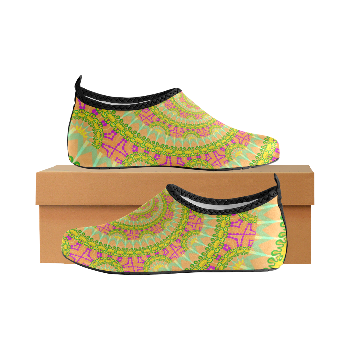 FLOWER POWER SPIRAL SUNNY orange green yellow Women's Slip-On Water Shoes (Model 056)