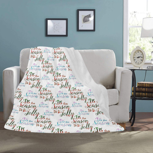 Christmas 'Tis The Season Pattern on White Ultra-Soft Micro Fleece Blanket 50"x60"