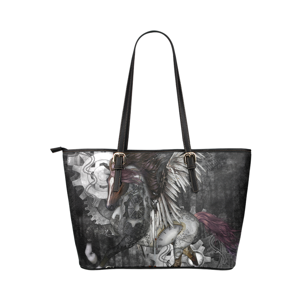 Aweswome steampunk horse with wings Leather Tote Bag/Large (Model 1651)