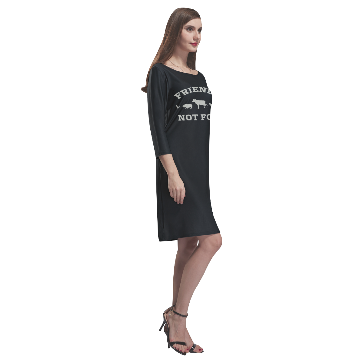 Friends Not Food (Go Vegan) Rhea Loose Round Neck Dress(Model D22)