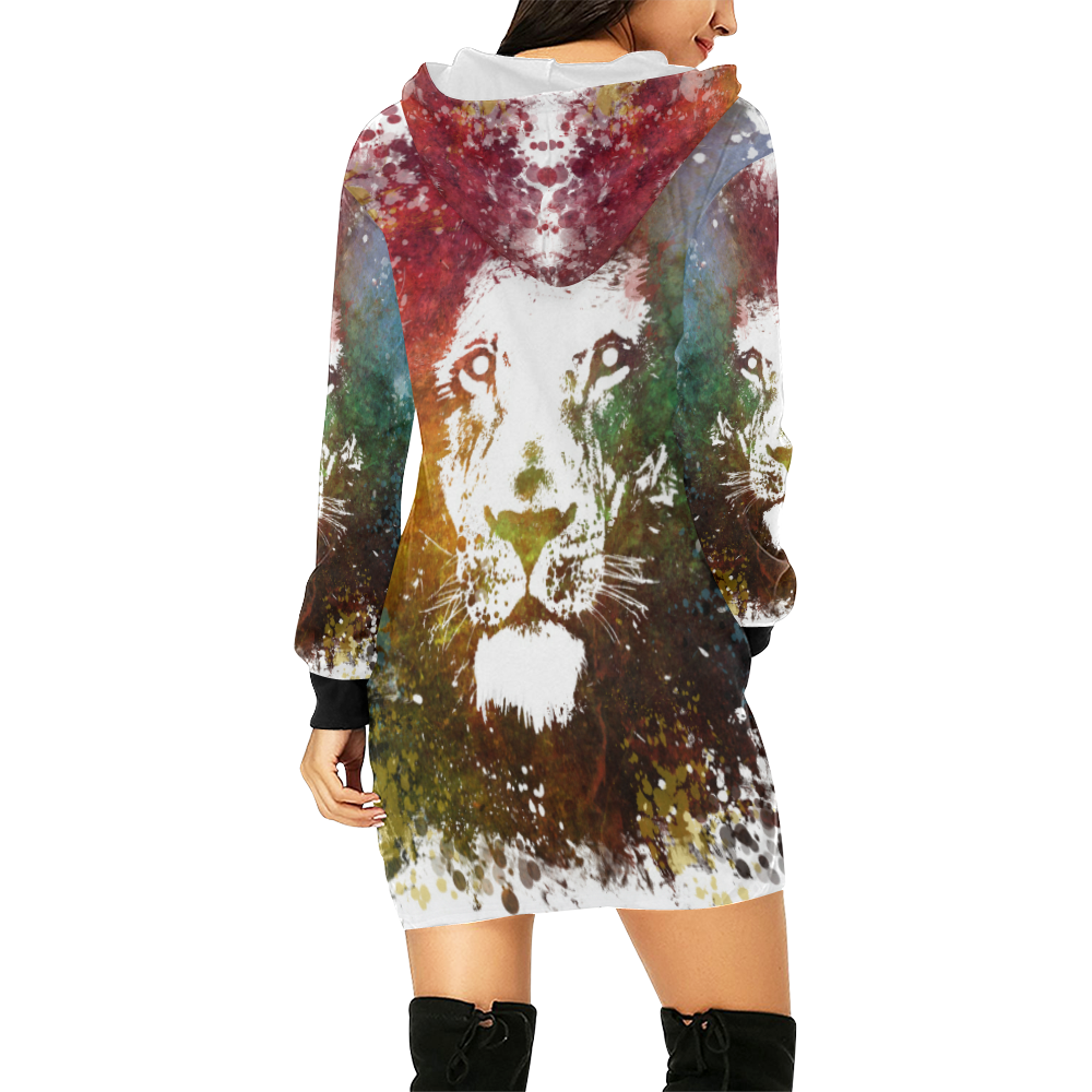 lion jbjart #lion All Over Print Hoodie Mini Dress (Model H27)