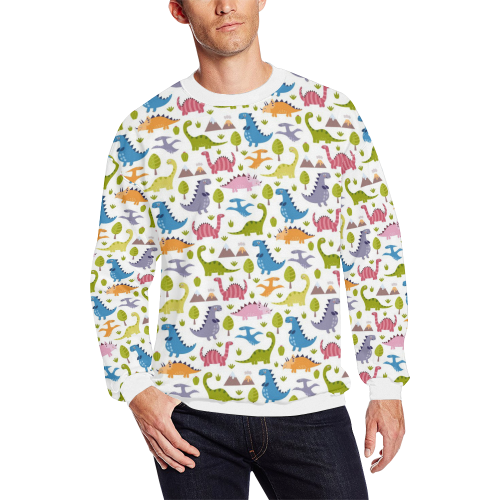 Dinosaur Pattern Men's Oversized Fleece Crew Sweatshirt/Large Size(Model H18)