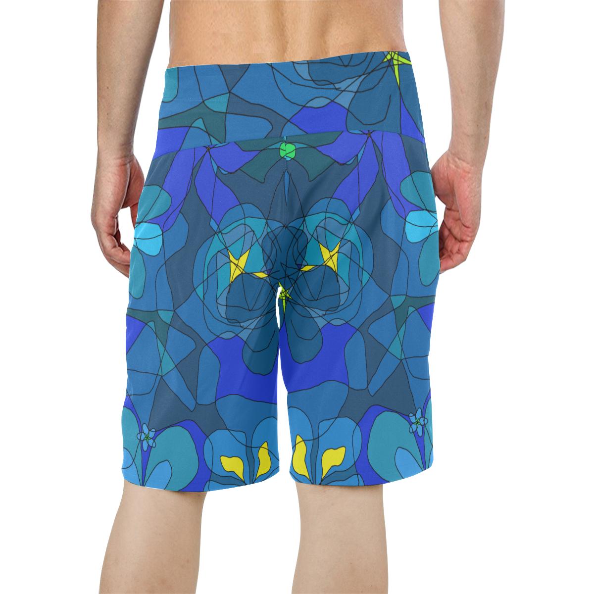 Abstract Blue Floral Design 2020 Men's All Over Print Board Shorts (Model L16)