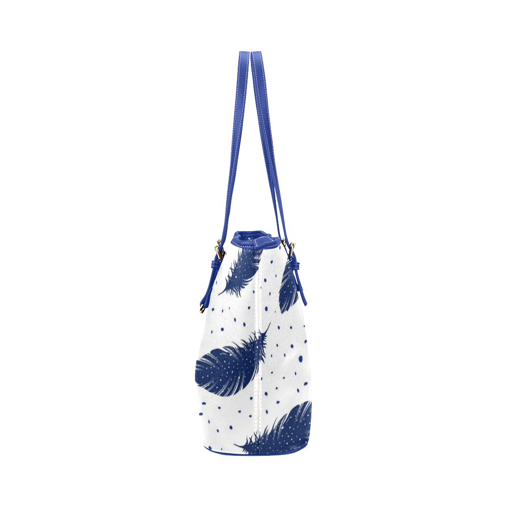 Blue Feathers Leather Tote Bag/Small (Model 1651)