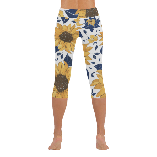 Sunflowers Women's Low Rise Capri Leggings (Invisible Stitch) (Model L08)
