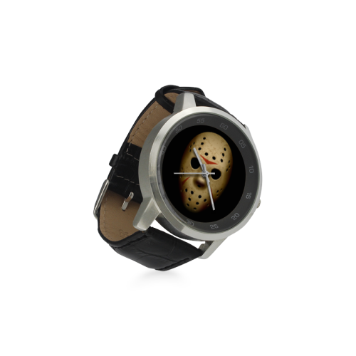 Scary Hockey Mask Unisex Stainless Steel Leather Strap Watch(Model 202)