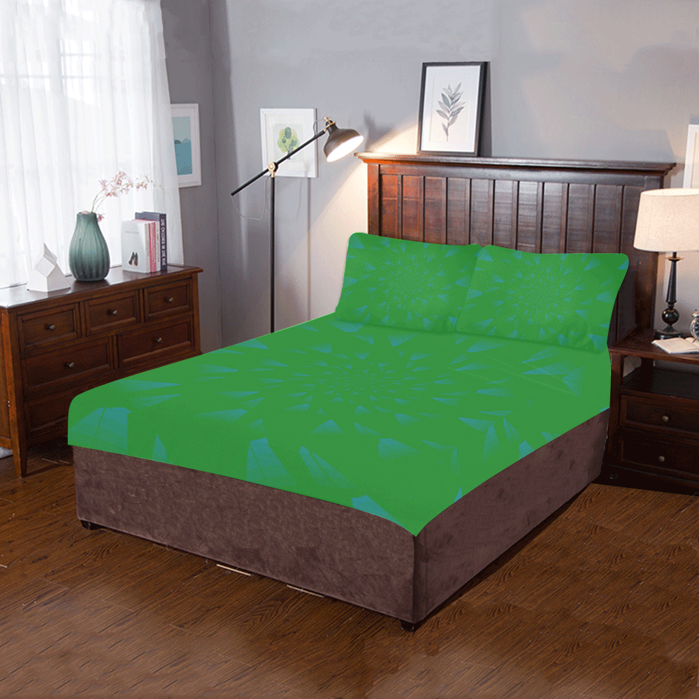 Blue flower on green 3-Piece Bedding Set