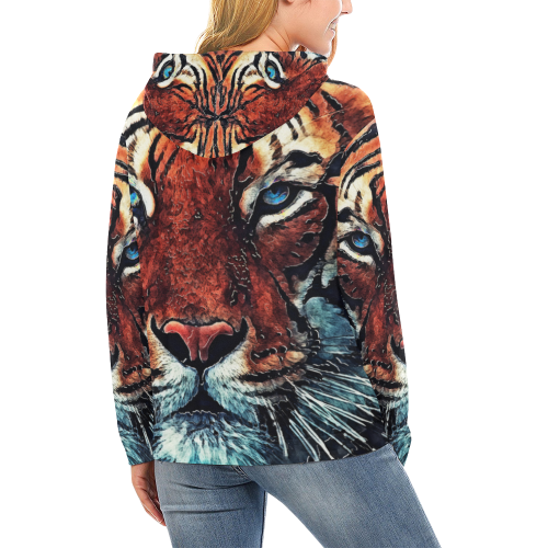 tiger All Over Print Hoodie for Women (USA Size) (Model H13)