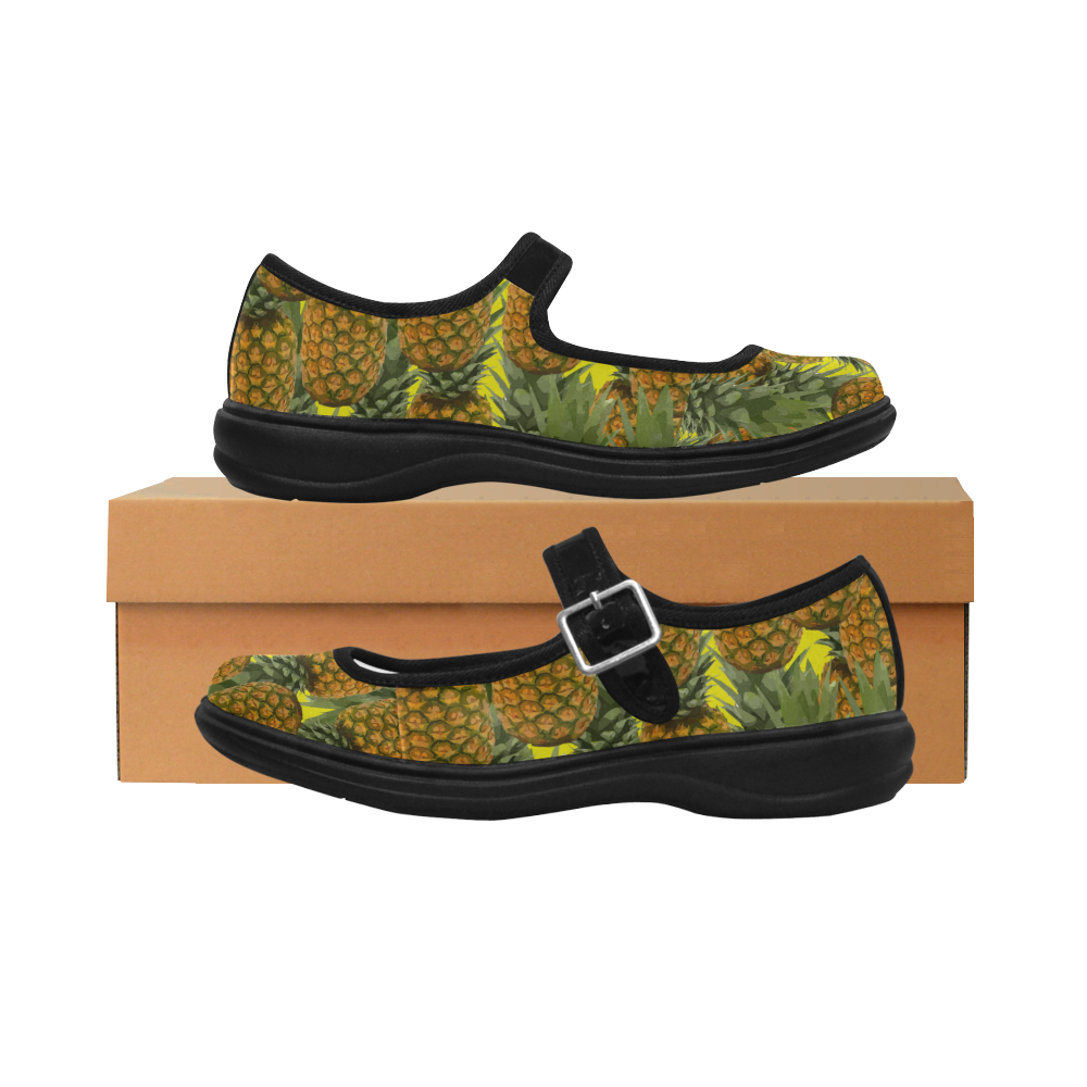 tropical pineapple Mila Satin Women's Mary Jane Shoes (Model 4808)