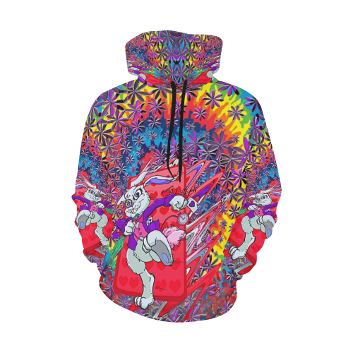 Tie Dye White Rabbit Inspired Fan Art Psychedelic Running Late Design All Over Print Hoodie for Men/Large Size (USA Size) (Model H13)