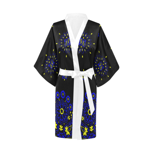 blue yellow bandana version 2 Kimono Robe