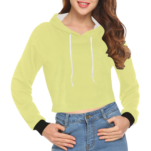 color canary yellow All Over Print Crop Hoodie for Women (Model H22)