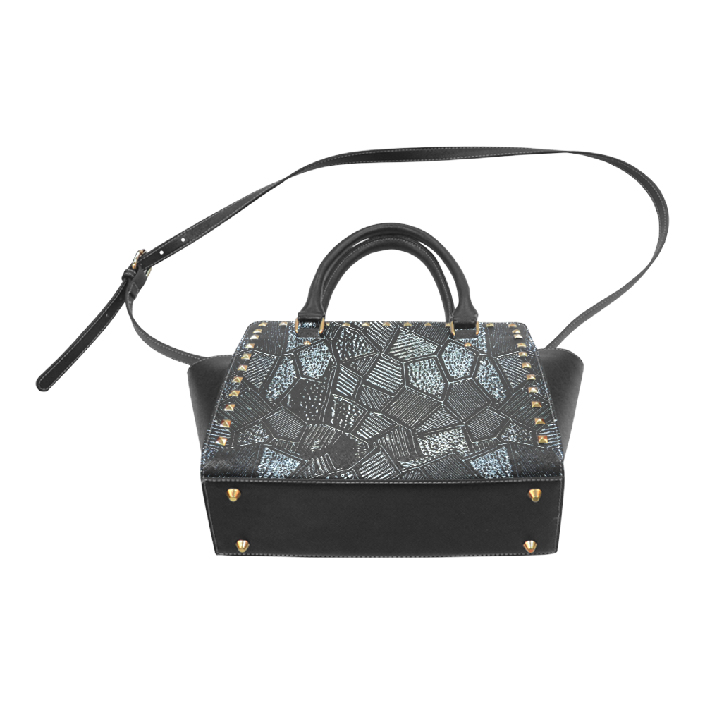 Dark Grey Mosaic Glass Rivet Shoulder Handbag (Model 1645)