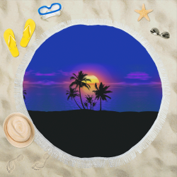 Tropical Sunset Palm Trees Circular Beach Shawl 59"x 59"