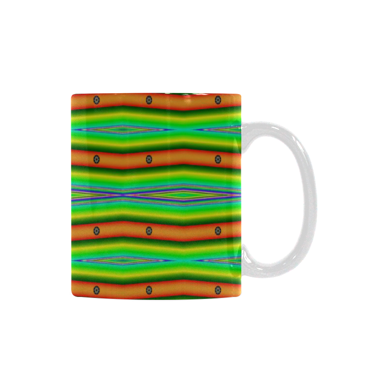 Bright Green Orange Stripes Pattern Abstract White Mug(11OZ)