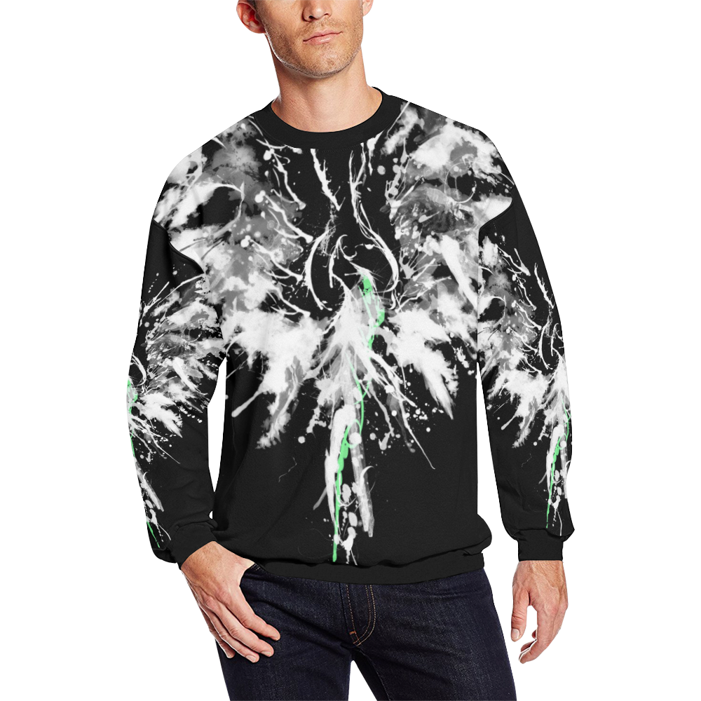 Phoenix - Abstract Painting Bird White 1 Men's Oversized Fleece Crew Sweatshirt (Model H18)
