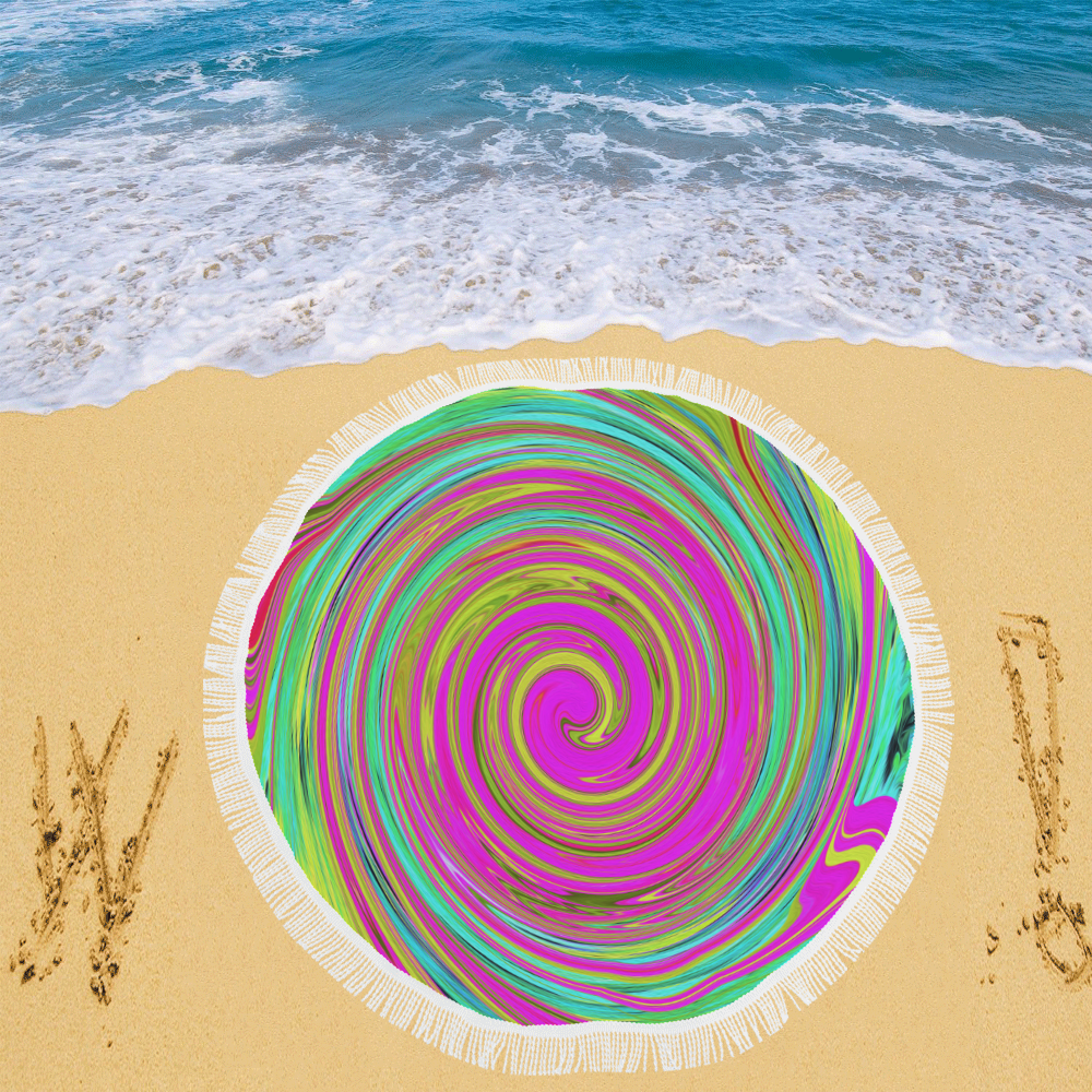 Groovy Abstract Pink Swirl Circular Beach Shawl 59"x 59"