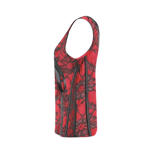 Black lace on Red Corset All Over Print Tank Top for Women (Model T43)