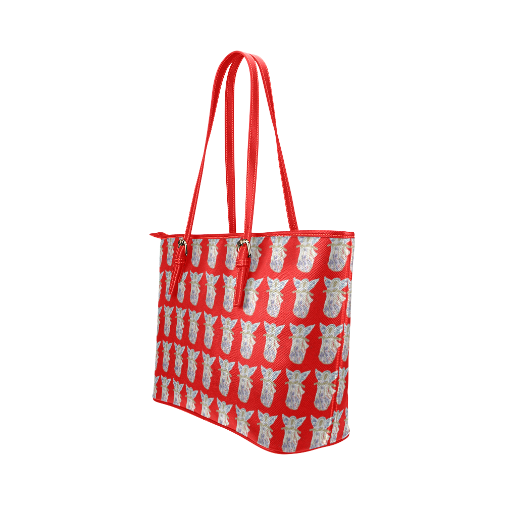 Red Christmas Angel Bag Leather Tote Bag/Small (Model 1651)