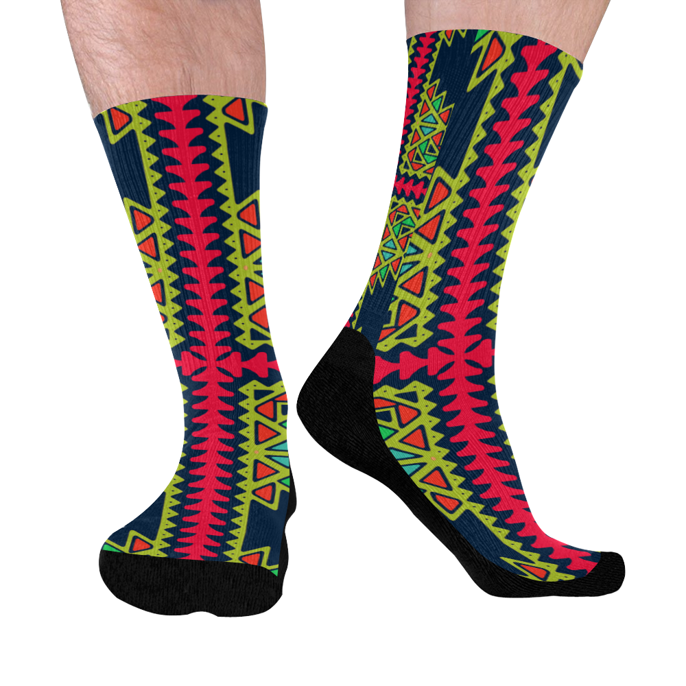 Distorted shapes on a blue background Mid-Calf Socks (Black Sole)