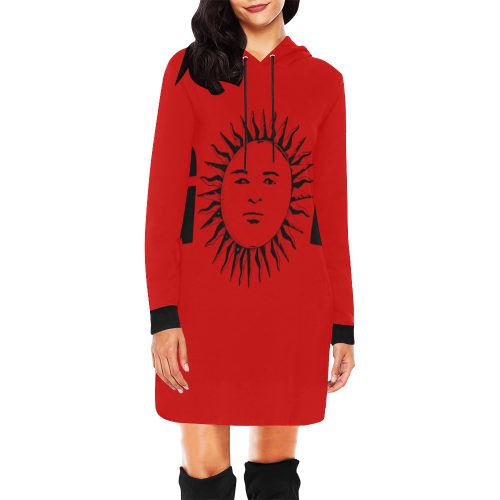 GOD Hoodie Gress Red All Over Print Hoodie Mini Dress (Model H27)