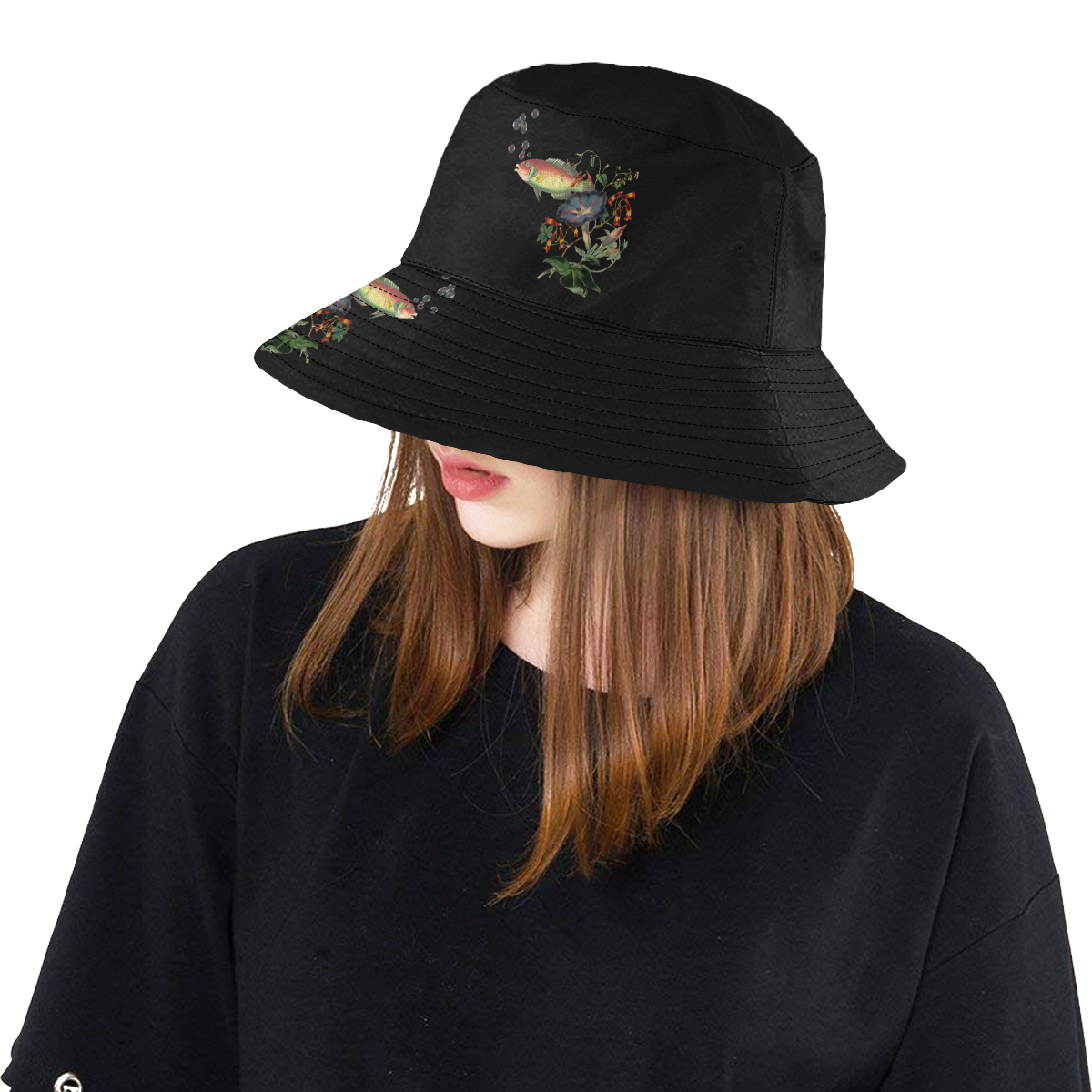Fish With Flowers Surreal All Over Print Bucket Hat