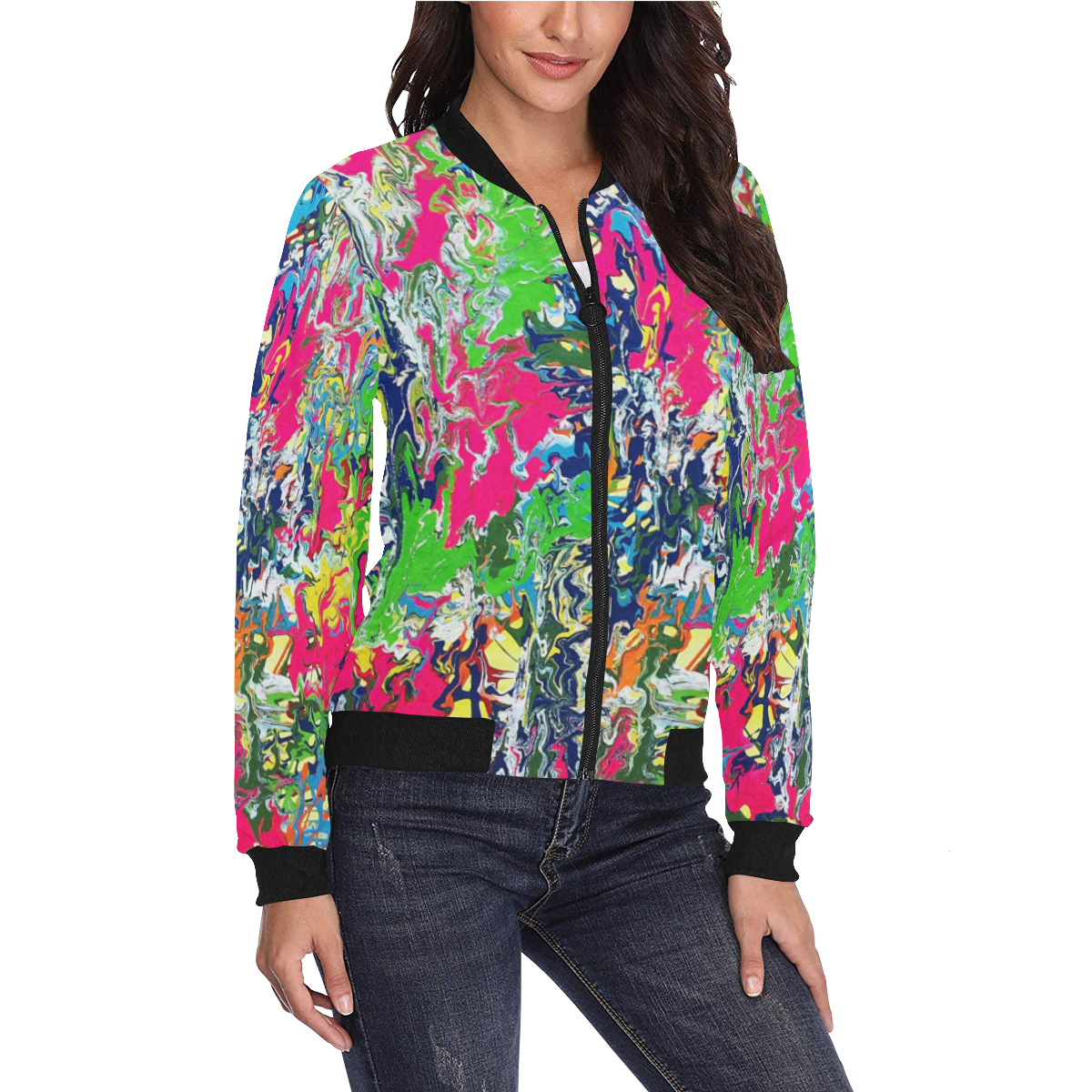 Bridge All Over Print Bomber Jacket for Women (Model H36)