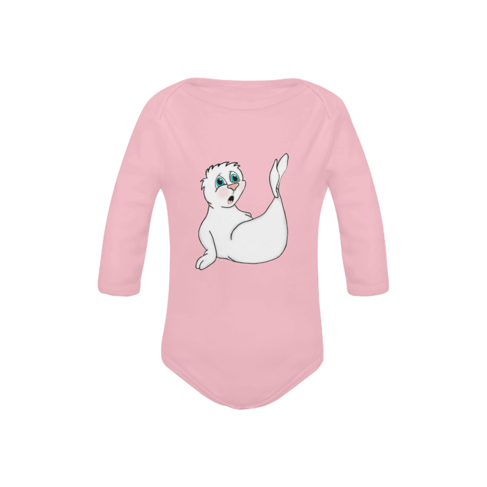 Surprised Seal Pink Baby Powder Organic Long Sleeve One Piece (Model T27)
