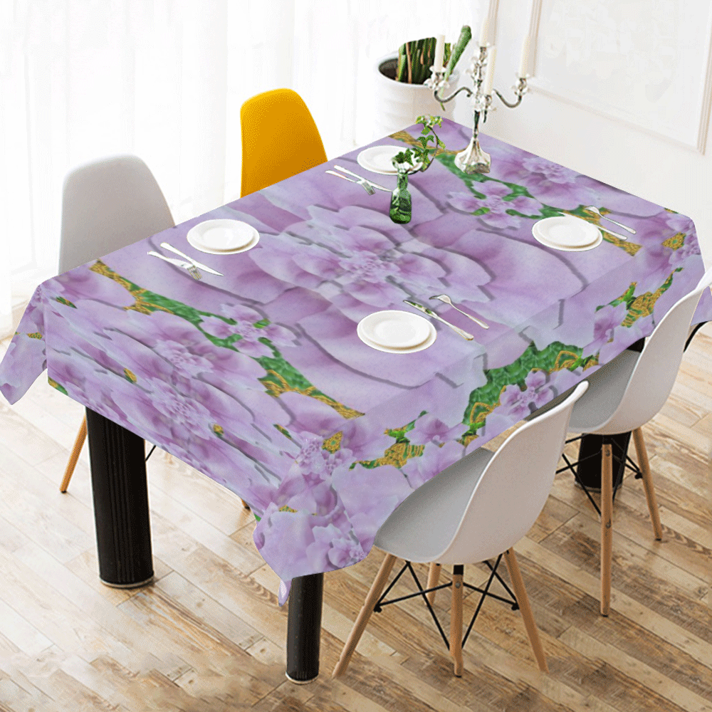 fauna flowers in gold and fern ornate Cotton Linen Tablecloth 60" x 90"