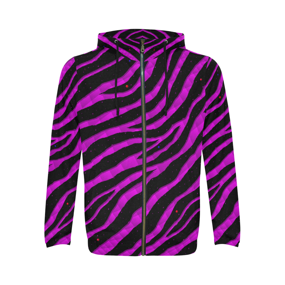 Ripped SpaceTime Stripes - Pink All Over Print Full Zip Hoodie for Men (Model H14)