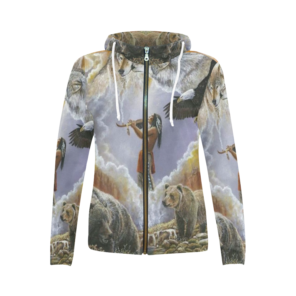One With Nature Peace Pipe All Over Print Full Zip Hoodie for Women (Model H14)