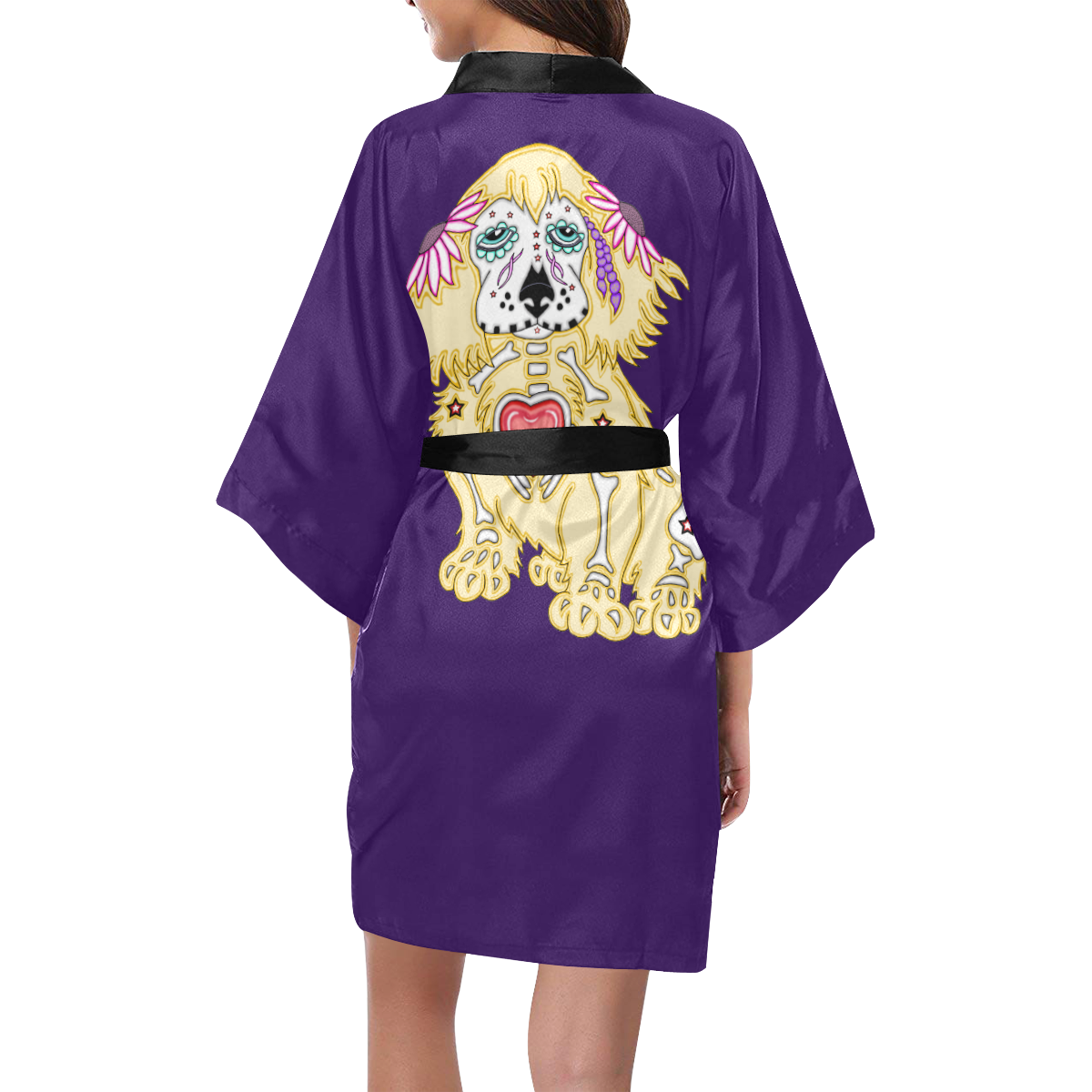 Cocker Spaniel Sugar Skull Royal Purple/Black Kimono Robe