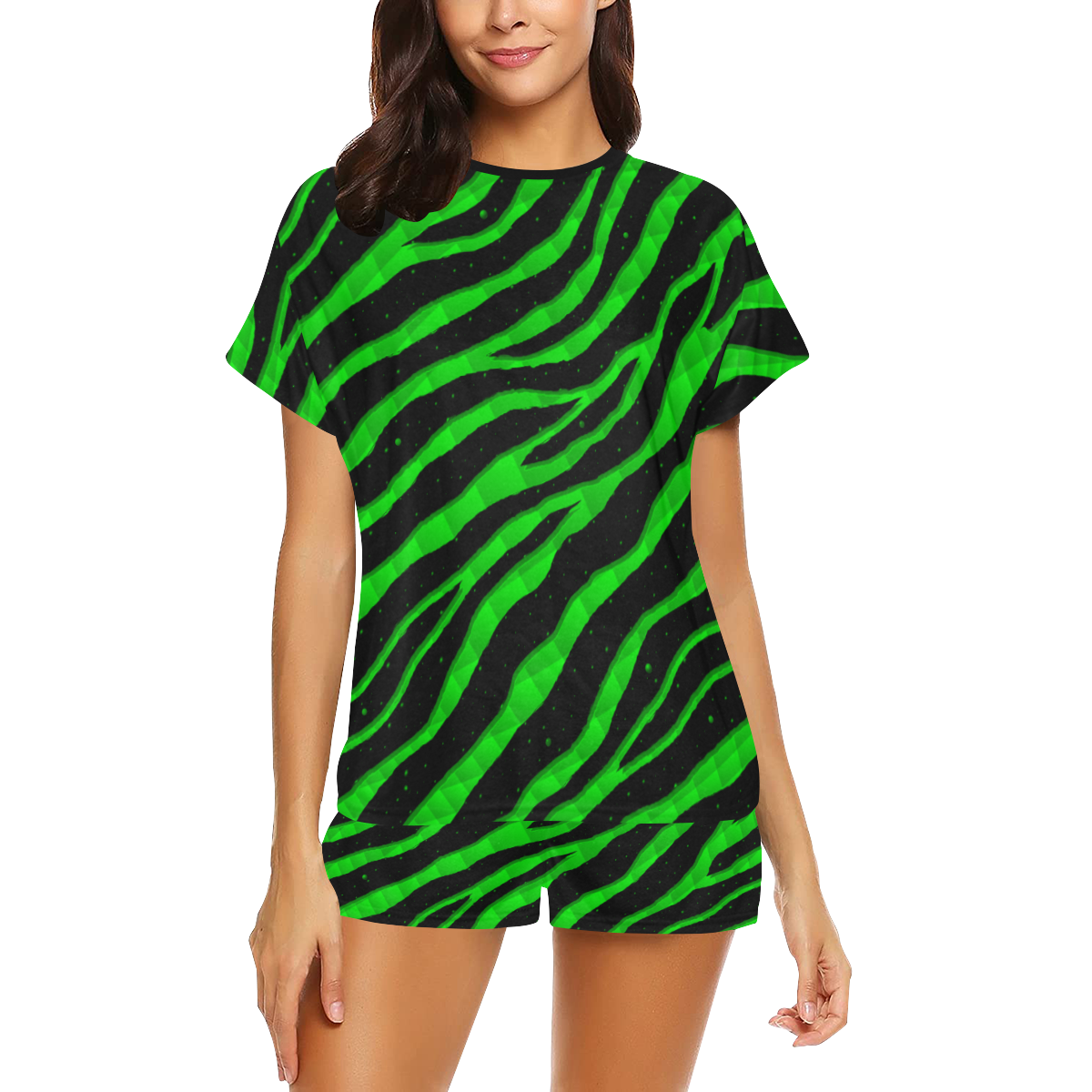 Ripped SpaceTime Stripes - Green Women's Short Pajama Set
