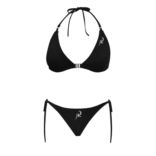 RED QUEEN SYMBOL LOGO GREY & BLACK 2 Buckle Front Halter Bikini Swimsuit (Model S08)