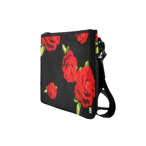 Fairlings Delight's Black Luxury Collection- Red Rose Slim Clutch Bag 53086 Slim Clutch Bag (Model 1668)